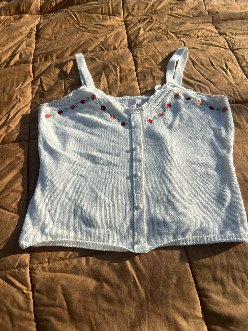 LC Lauren Conrad Cream Knit Crop Top with Floral Trim Boho Cottage Fairycore L